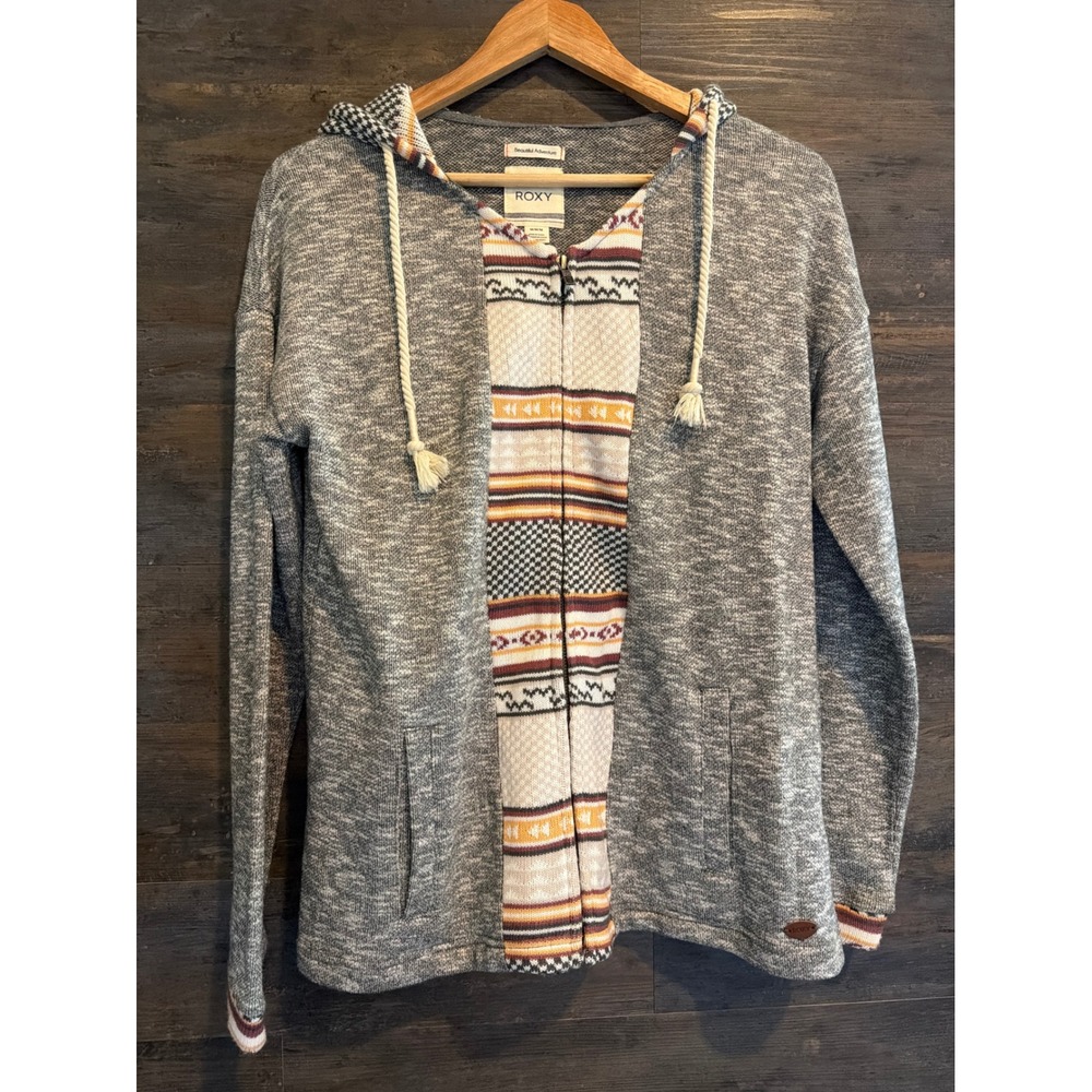 Roxy Beautiful Adventure Gray Southwestern Full Zip Hoodie ERJFT03185 Womens M
